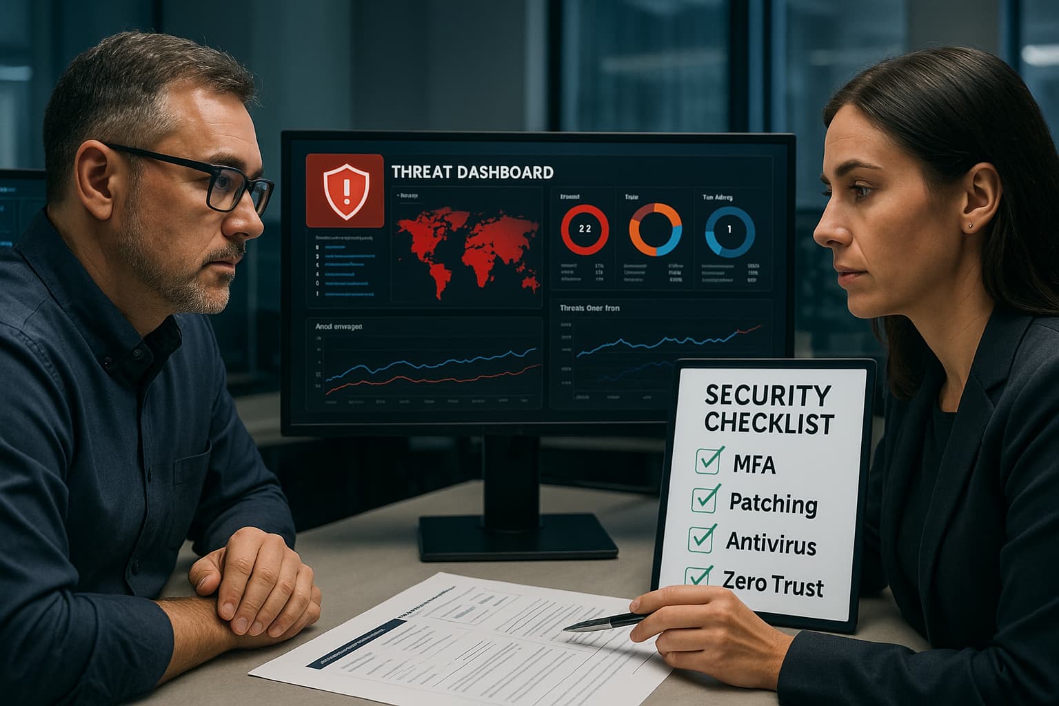 Cybersecurity team reviewing defense strategies to stay ahead of evolving threats in 2025.