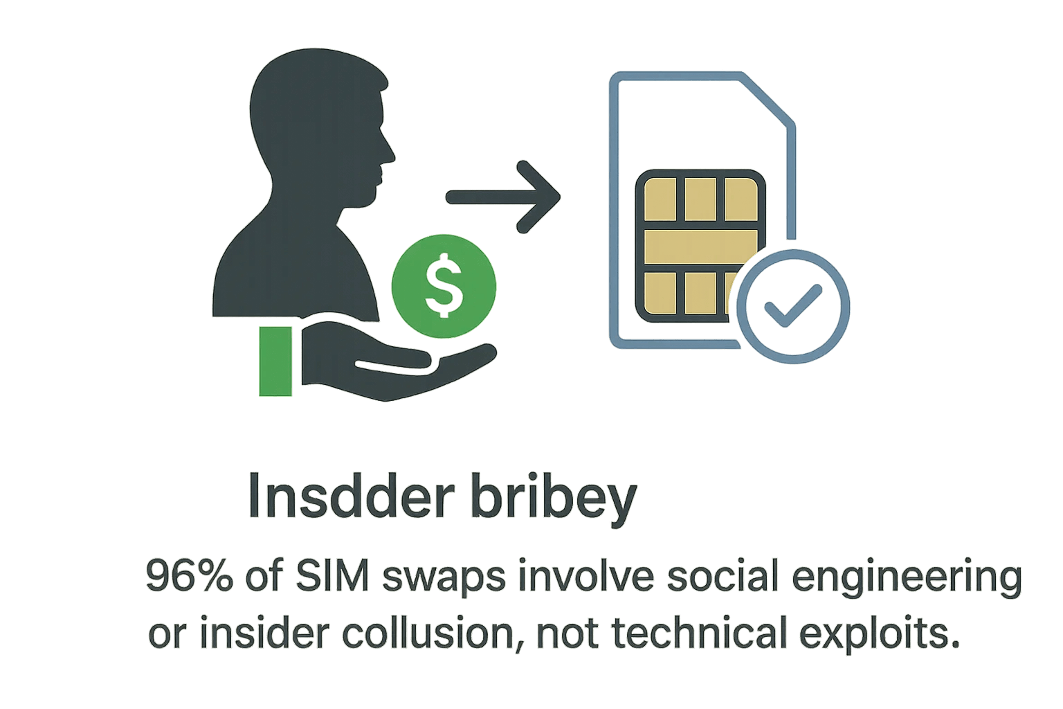 Illustration showing insider bribery enabling SIM swaps, representing collusion risk.
