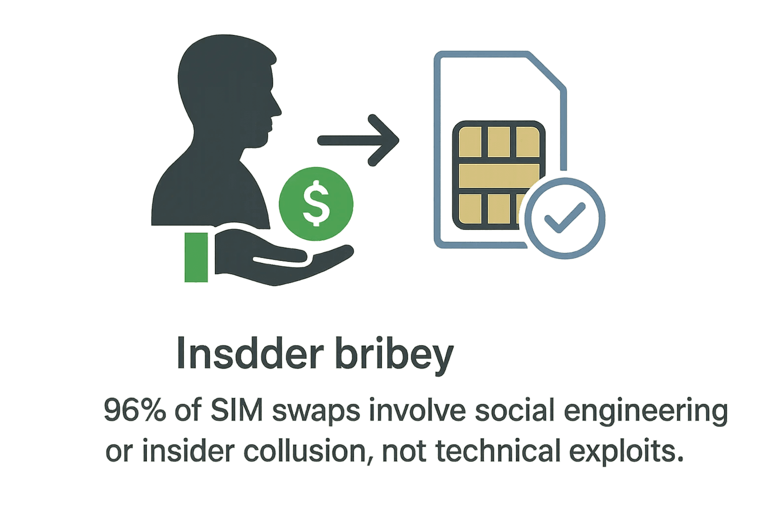 Illustration showing insider bribery enabling SIM swaps, representing collusion risk.