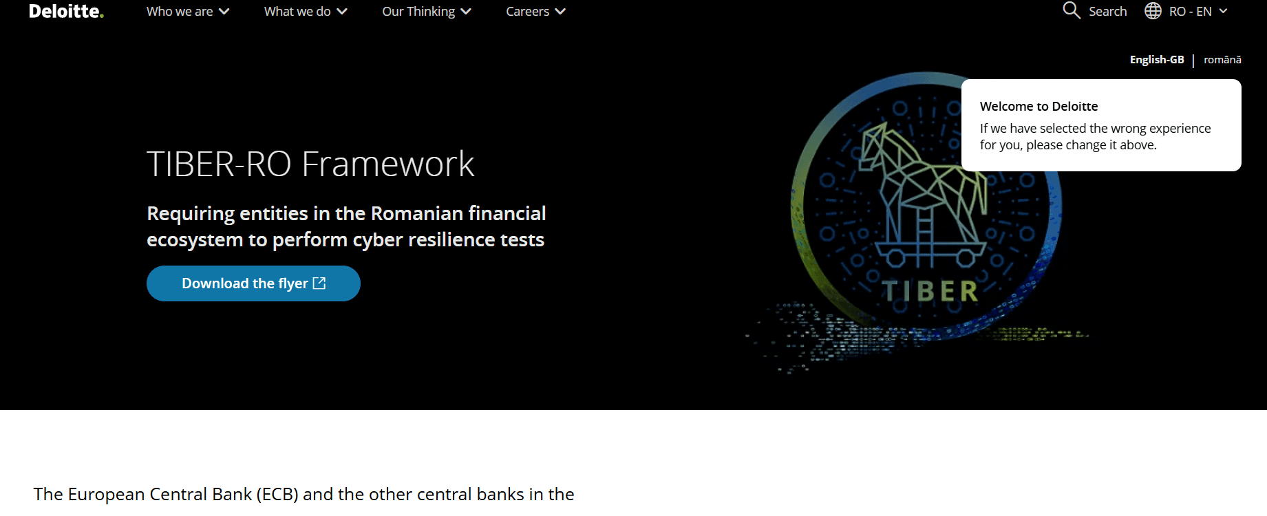 the Deloitte Romania cyber services website