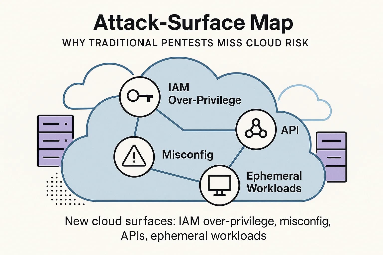 Map of IAM, misconfig, API, and ephemeral asset risks in cloud.