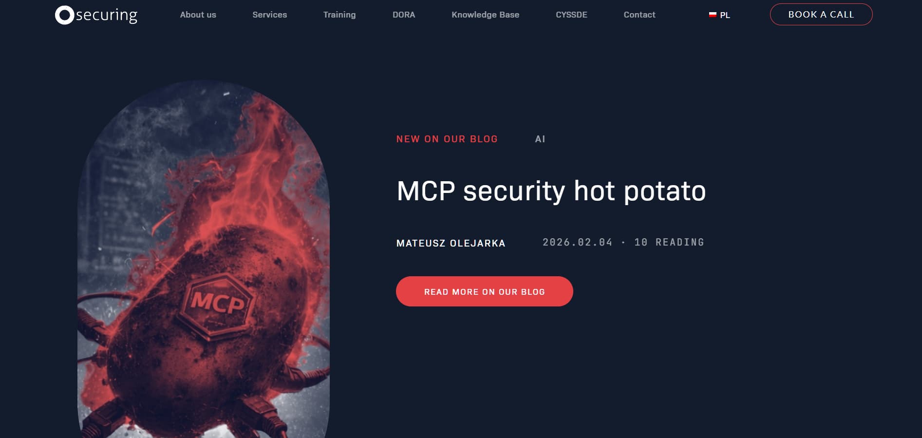Alt: “Securing cybersecurity blog article titled MCP security hot potato with burning potato illustration”