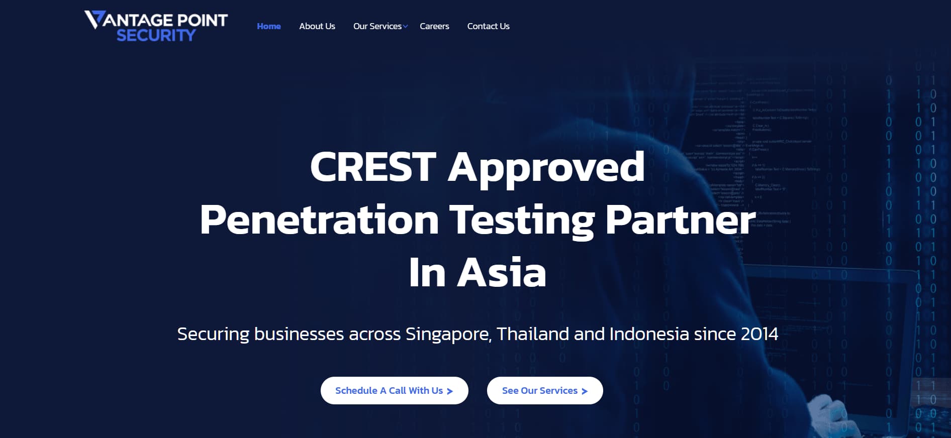 “Vantage Point Security CREST approved penetration testing partner in Asia website hero section”