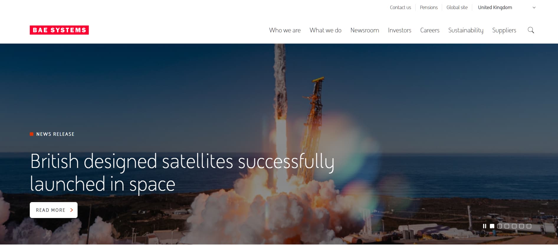 BAE Systems news release banner showing a rocket launch, announcing successful launch of British-designed satellites into space.
