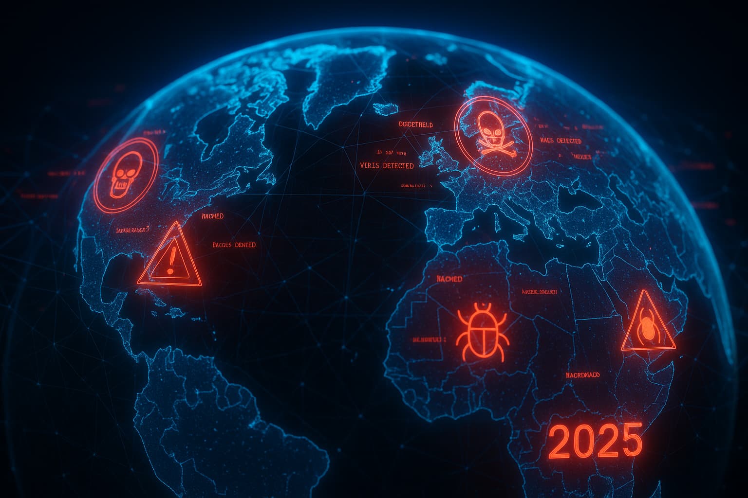 Global cybersecurity threat map representing the evolving risk landscape in 2025.