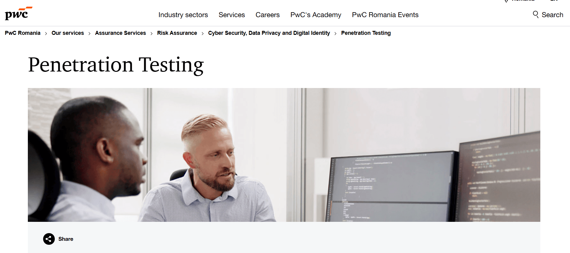 the PwC Romania cyber security website