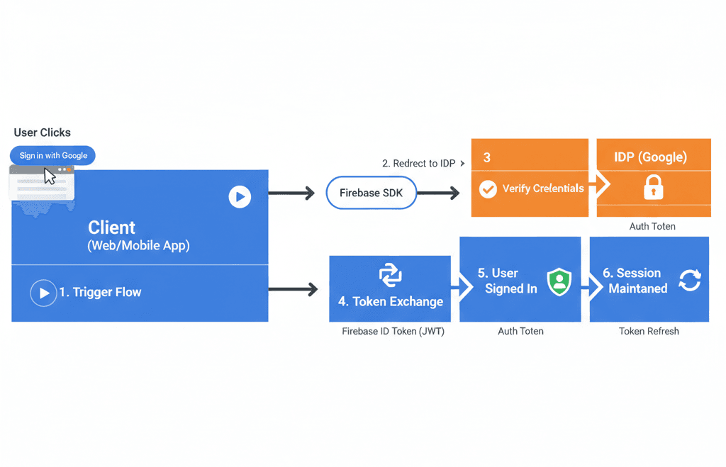 Firebase IDP flow, similar to the OAuth 2.0 Authorization Code Grant Flow