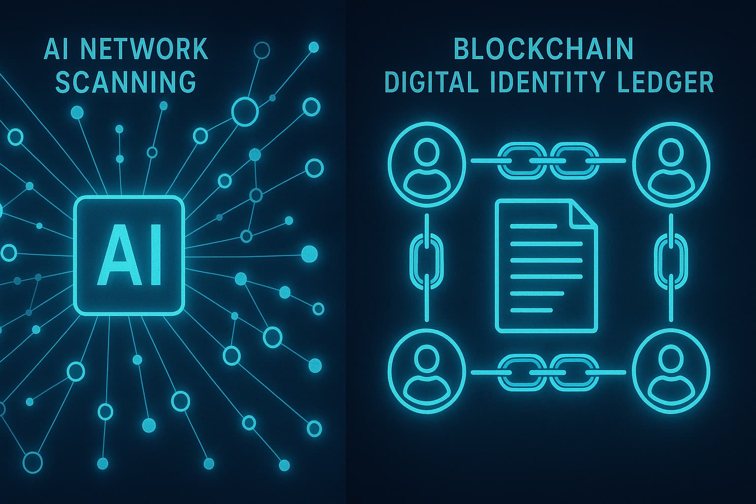 "AI-powered cybersecurity defenses and blockchain-based identity protection in 2025."