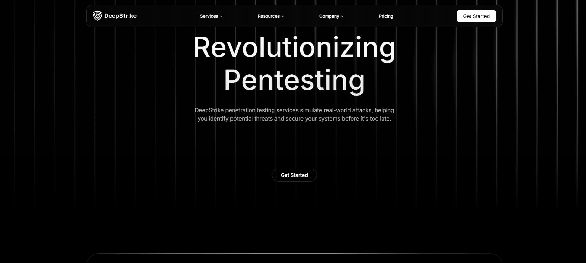 "DeepStrike cybersecurity platform homepage showing the message ‘Revolutionizing Pentesting,’ highlighting advanced manual penetration testing services that simulate real-world attacks to uncover vulnerabilities before adversaries exploit them."