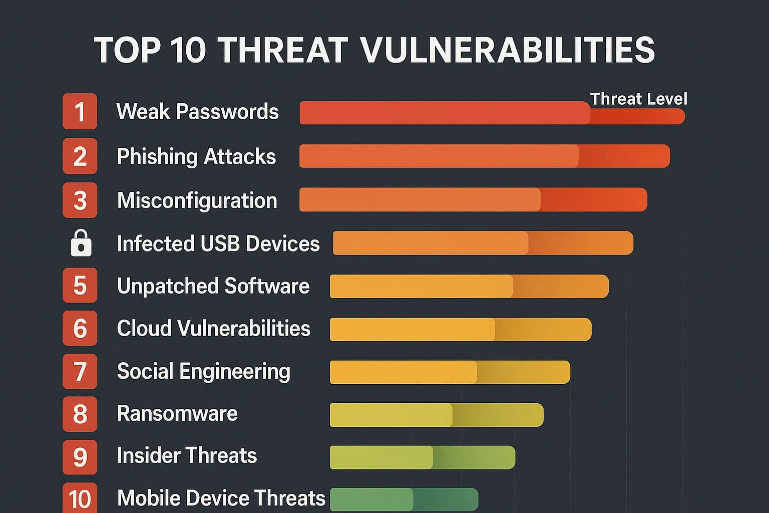 "Chart of top 10 network vulnerabilities of 2025 ranked by risk and attack frequency."