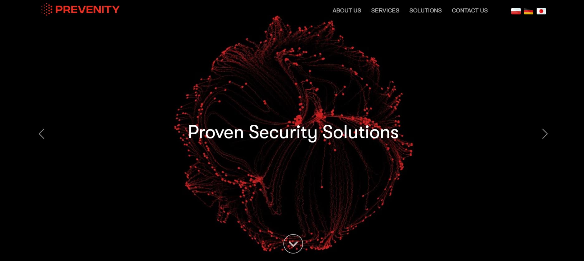 Abstract red digital sphere on black background with headline “Proven Security Solutions.”