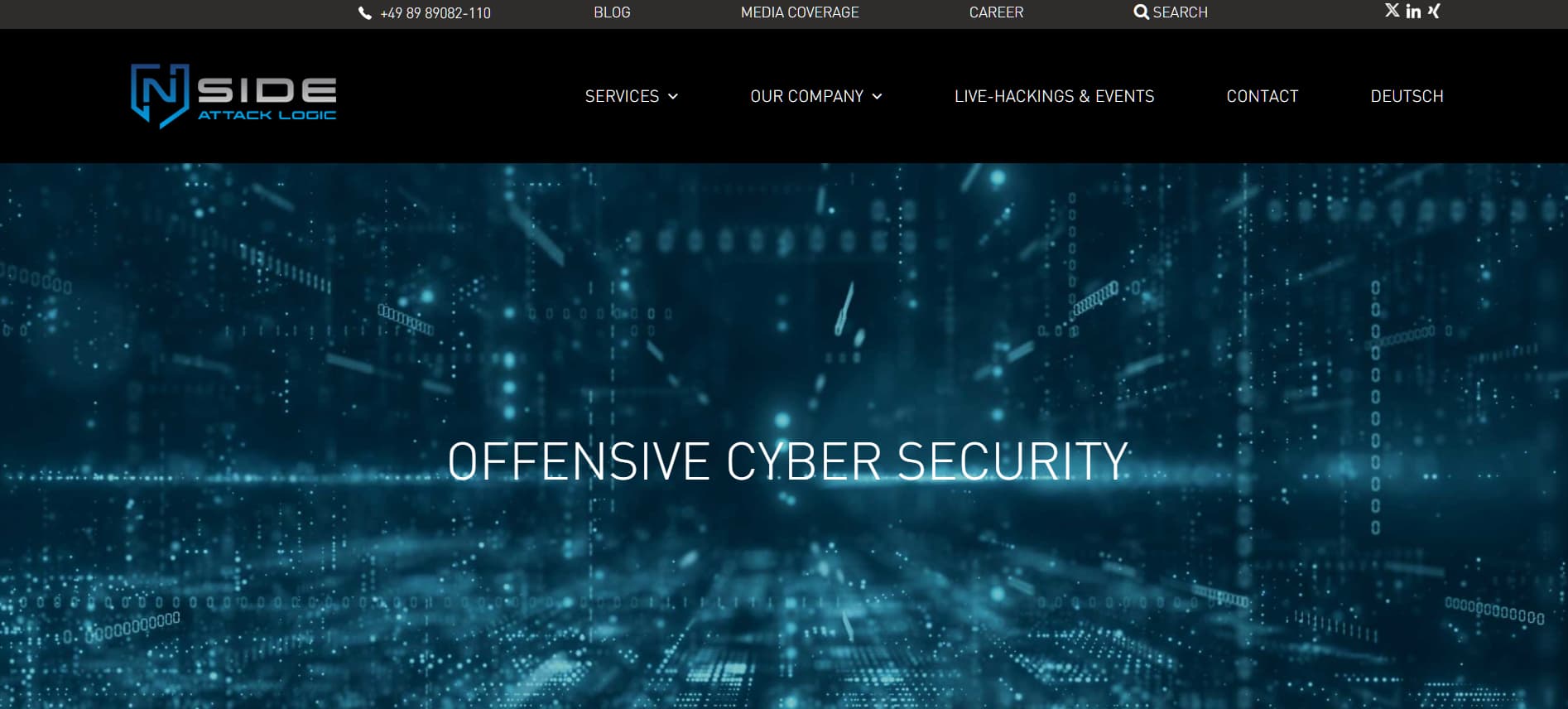NSIDE Attack Logic homepage – Abstract digital background with headline “Offensive Cyber Security.”