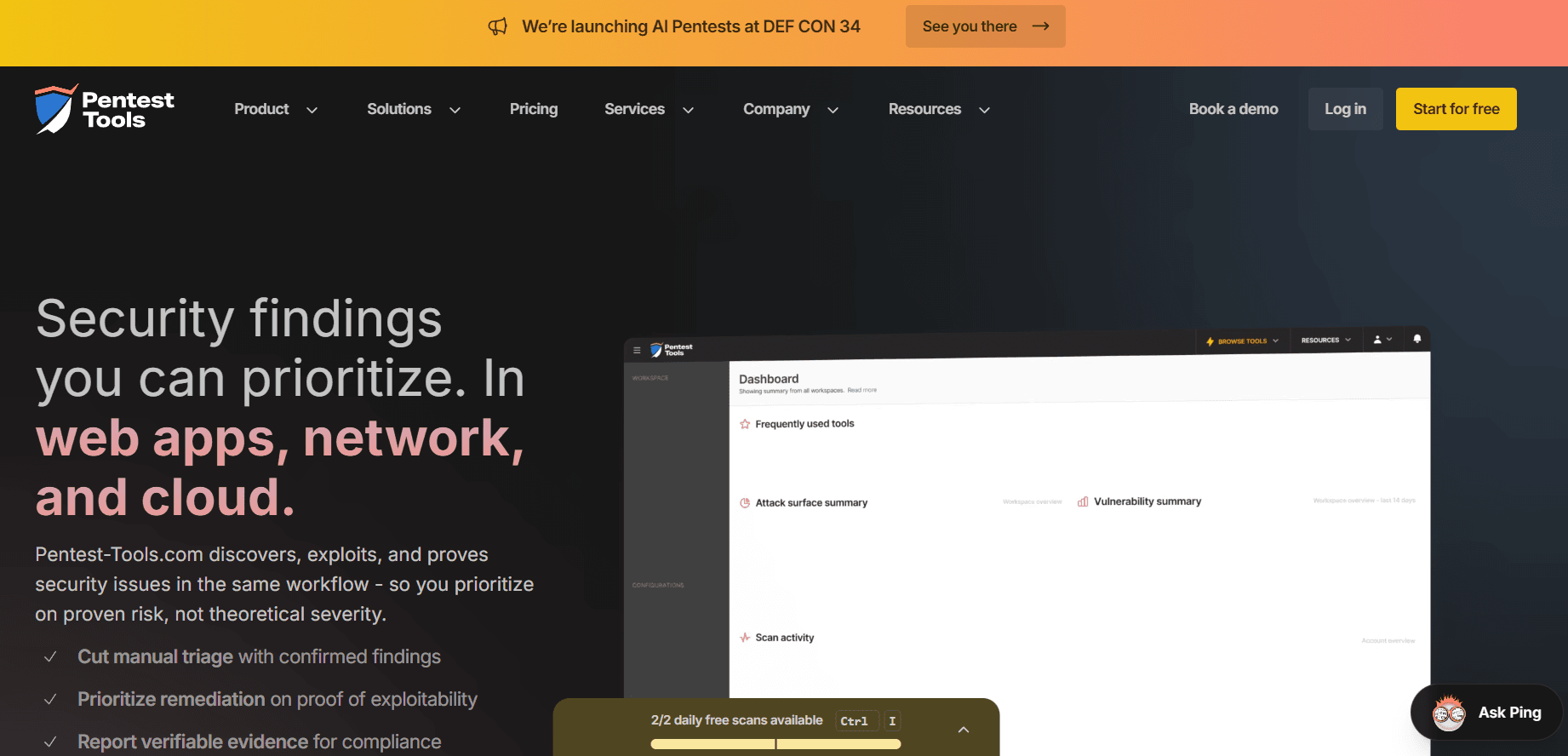 the Pentest-Tools.com website homepage