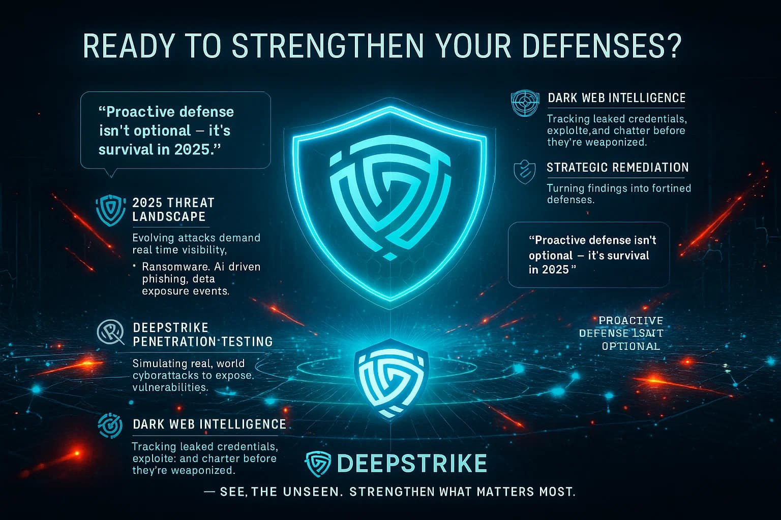 “The threats of 2025 demand more than awareness — they demand readiness. At DeepStrike, we don’t wait for breaches. We simulate real-world attacks, uncover vulnerabilities, and monitor the dark web for emerging risks. Every assessment strengthens your defenses before adversaries strike. Readiness isn’t reactive — it’s built, tested, and verified.”