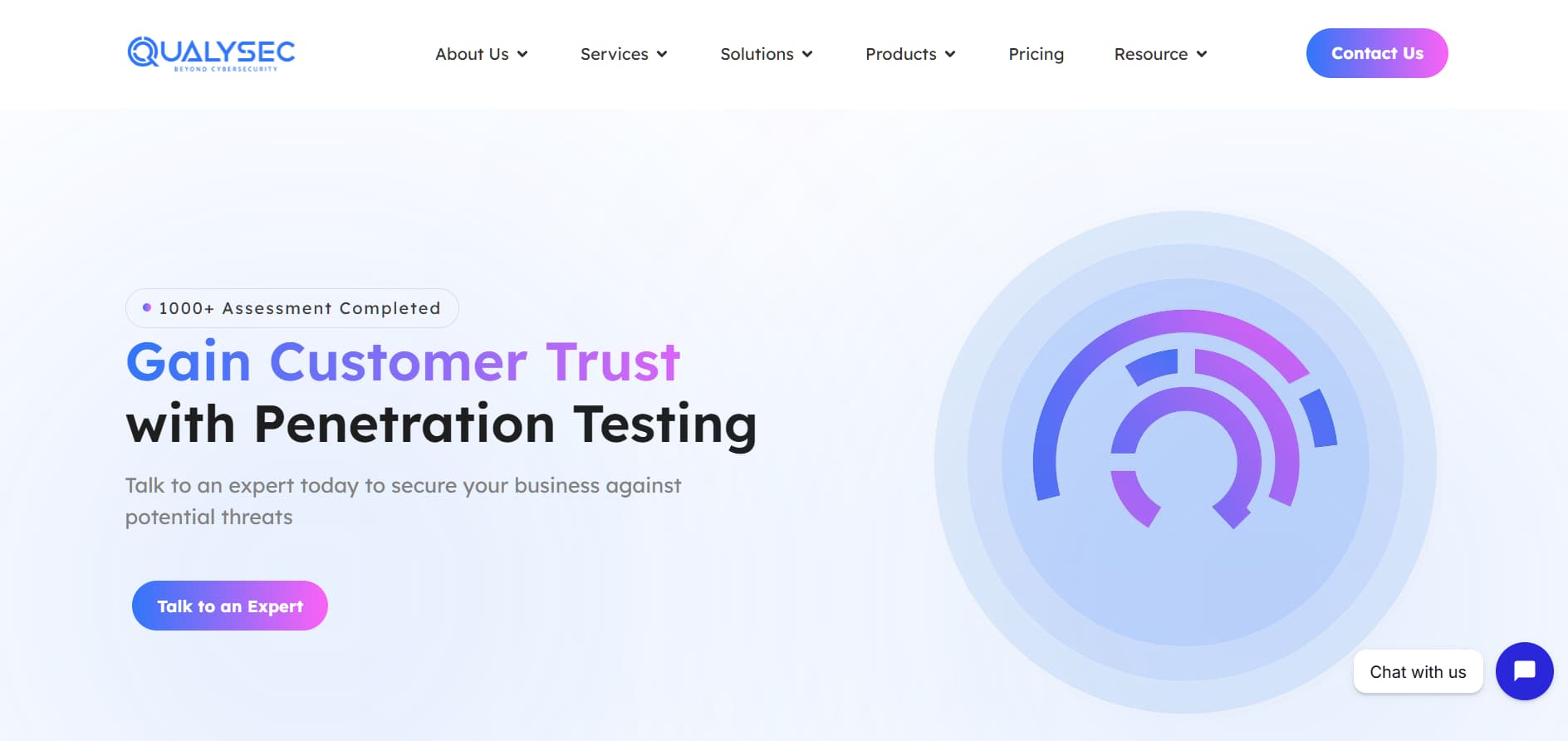 “Qualysec penetration testing services website hero with ‘Gain Customer Trust with Penetration Testing’ headline”