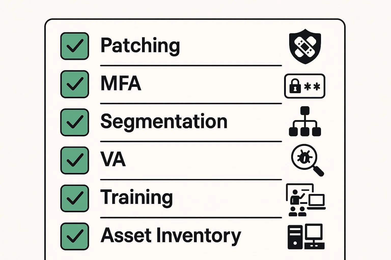 2025 network hardening checklist with six key actions for reducing vulnerabilities.