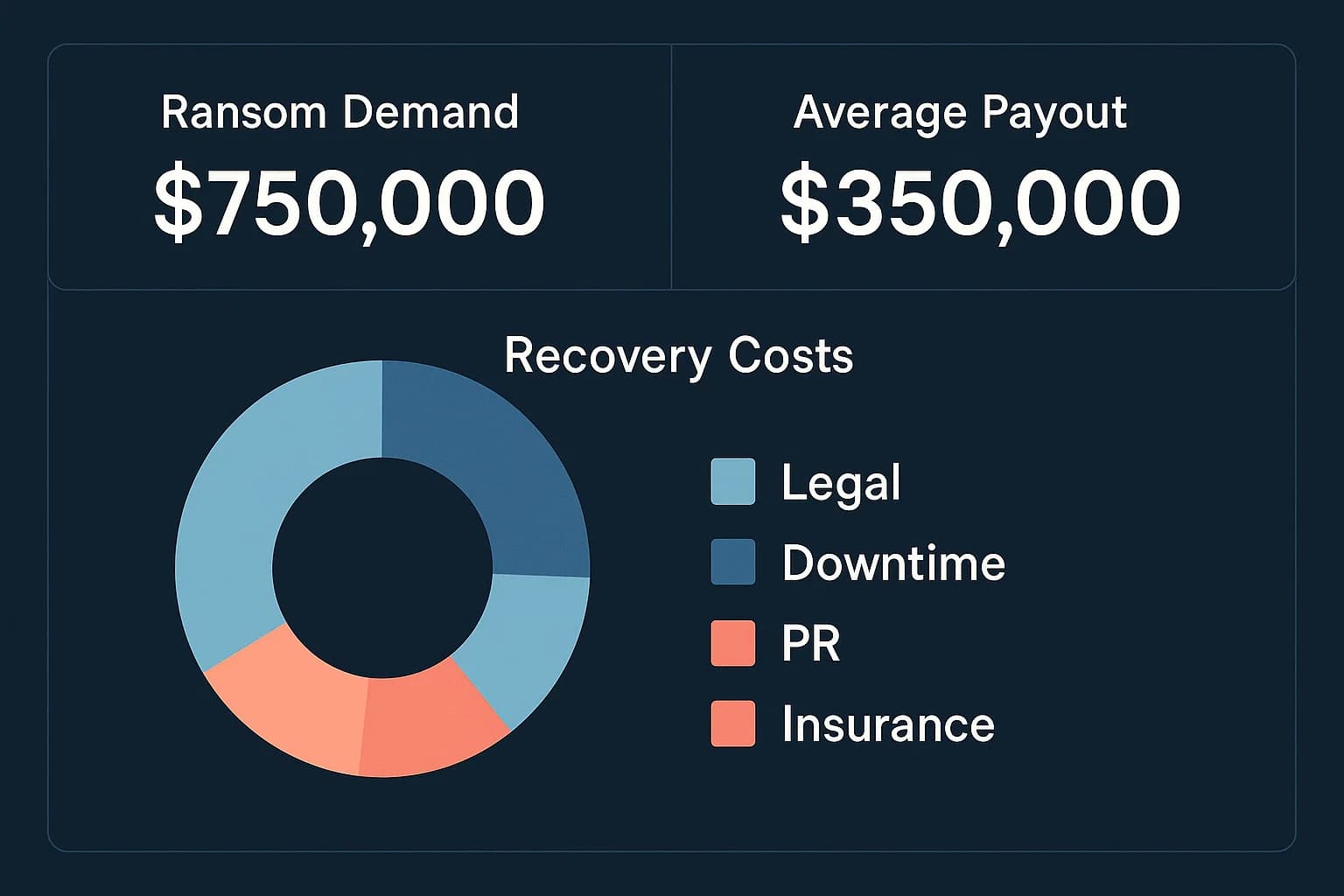 "2025 ransomware cost breakdown showing ransom payments, downtime losses, and insurance impacts."