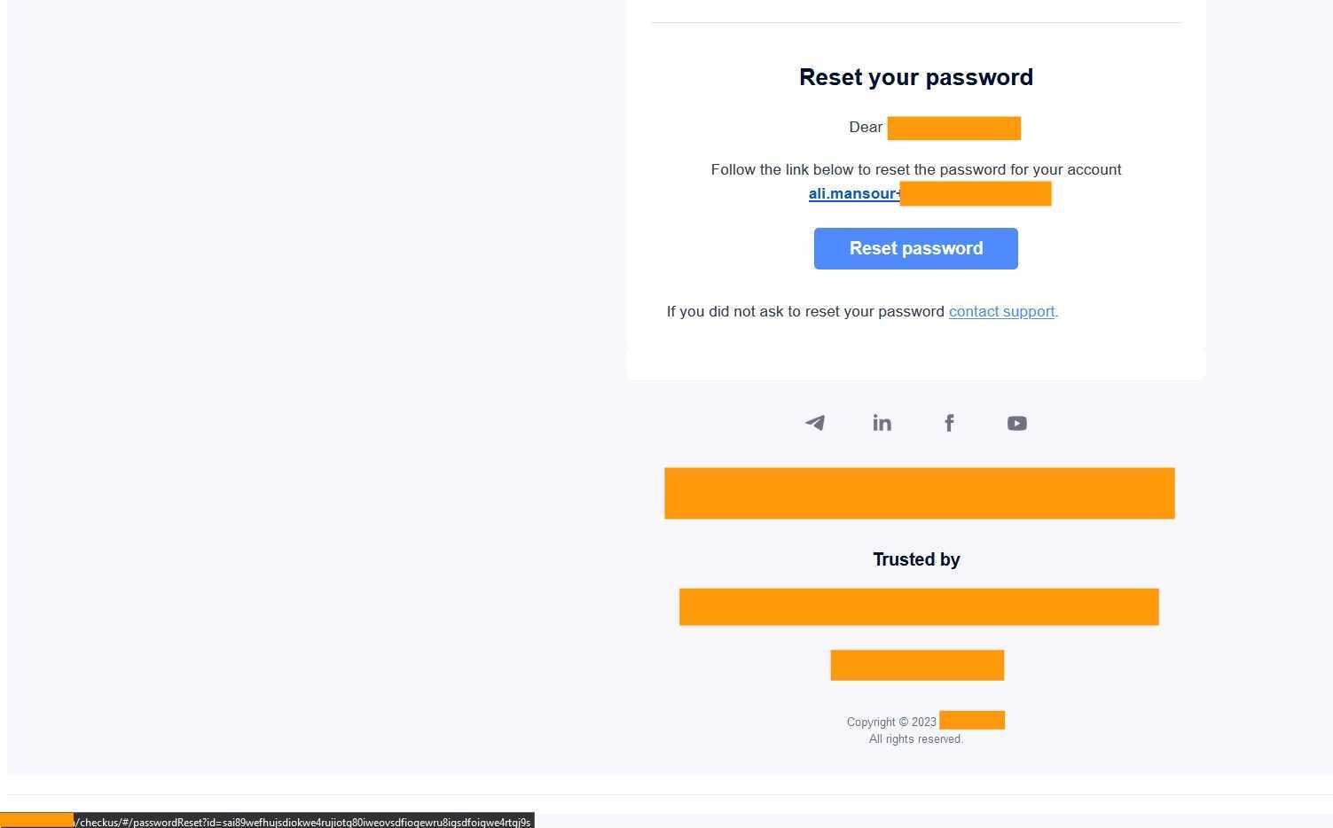 Reset Password Link after Injection