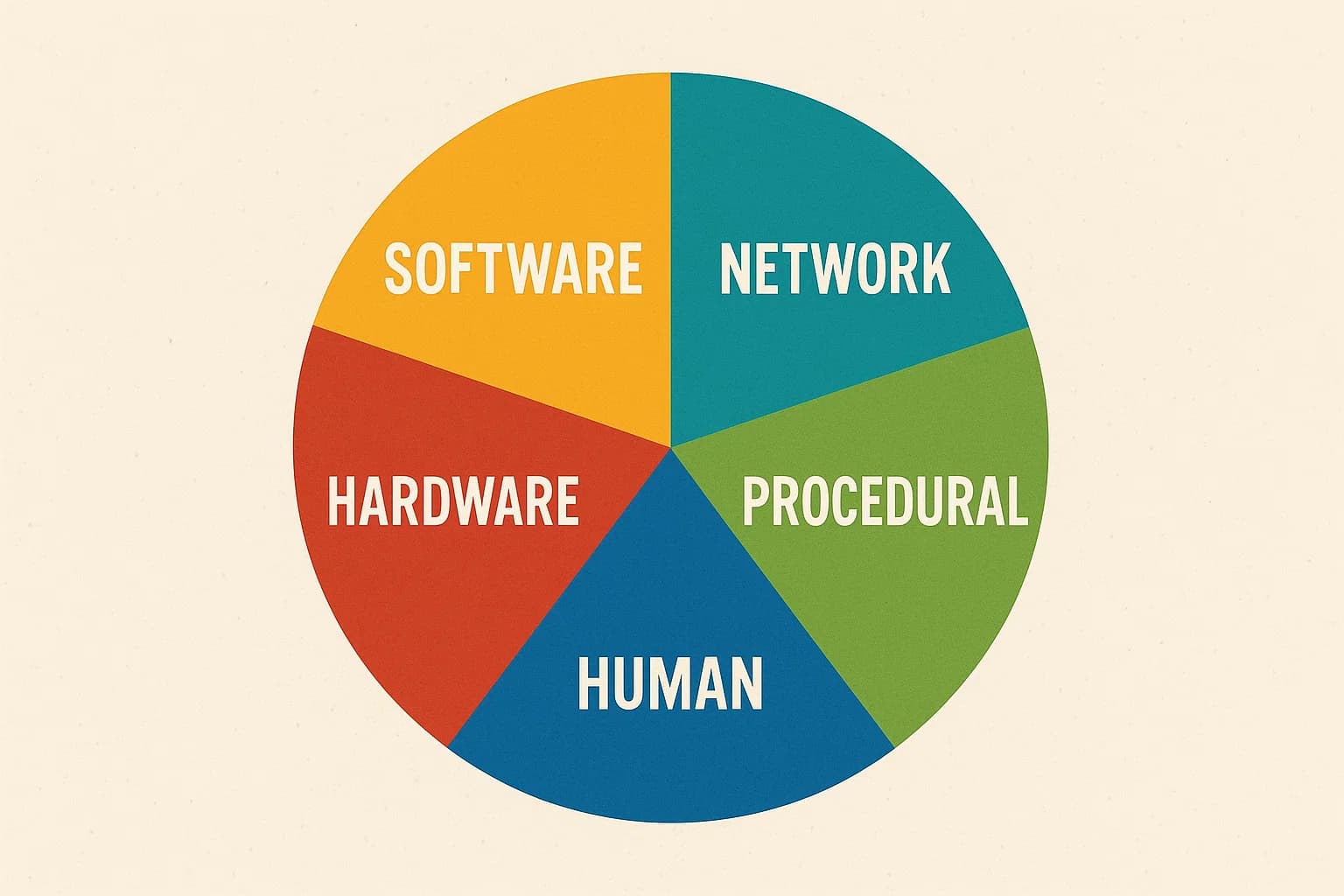 "Breakdown of five major types of cybersecurity vulnerabilities across systems and users."