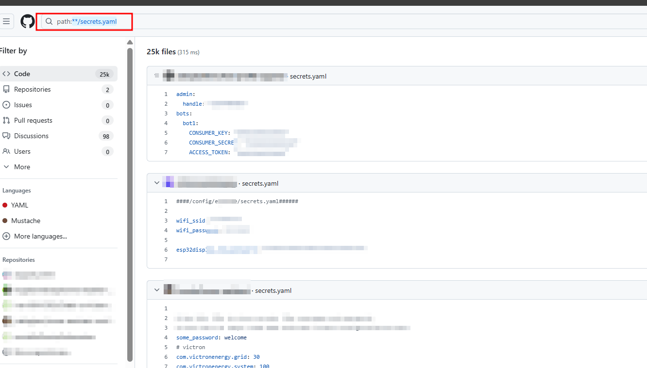 Searching in GitHub for leaks