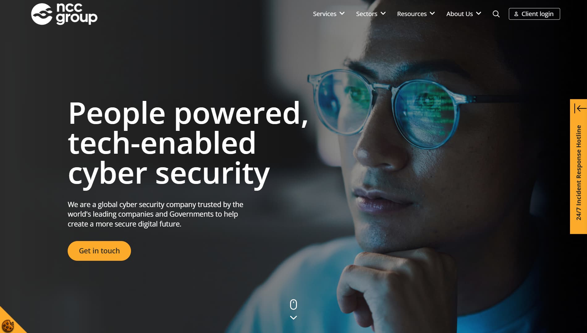 NCC Group homepage showcasing people-powered, tech-enabled cybersecurity services