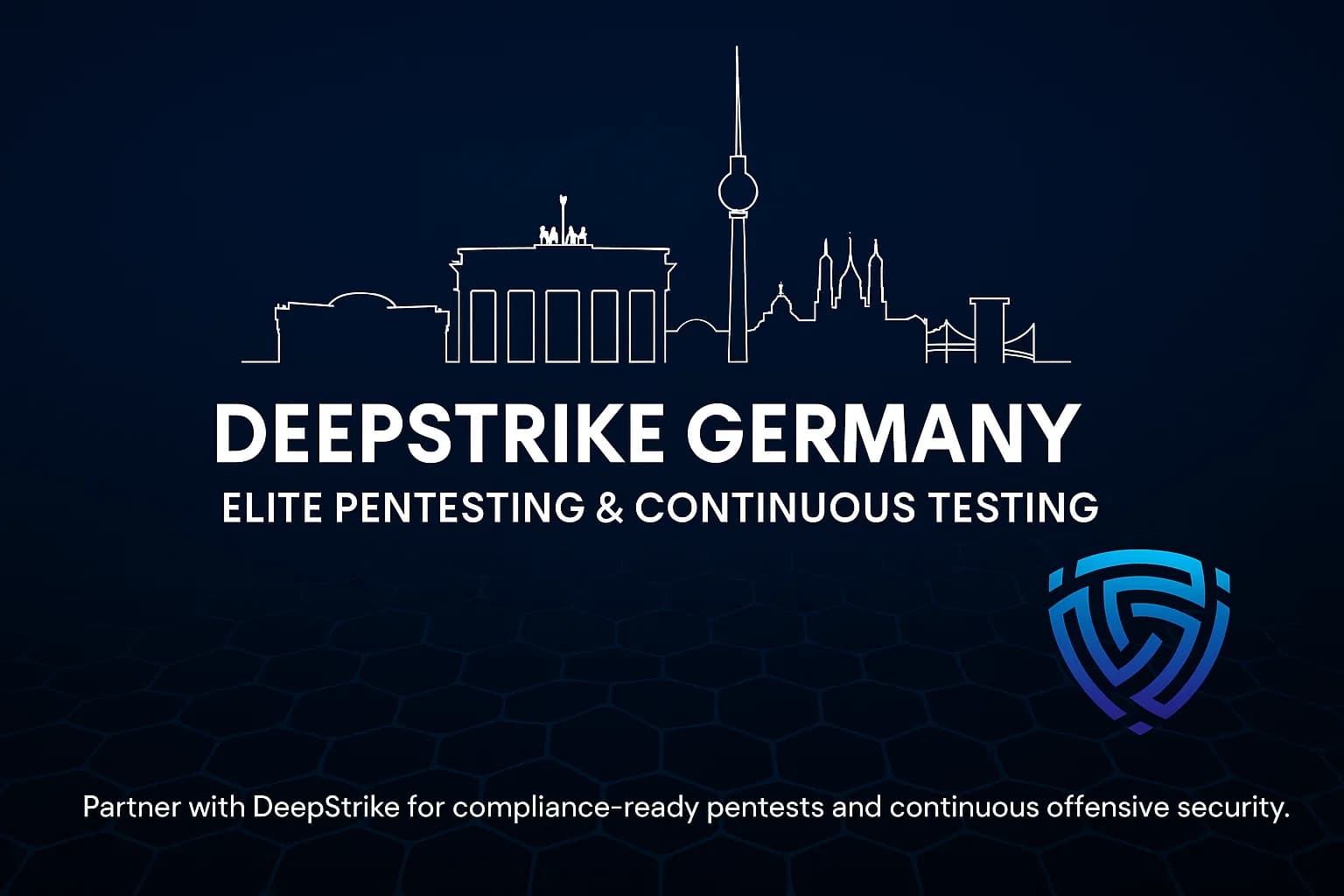 Branded banner promoting DeepStrike’s penetration testing services in Germany with compliance and continuous testing focus.