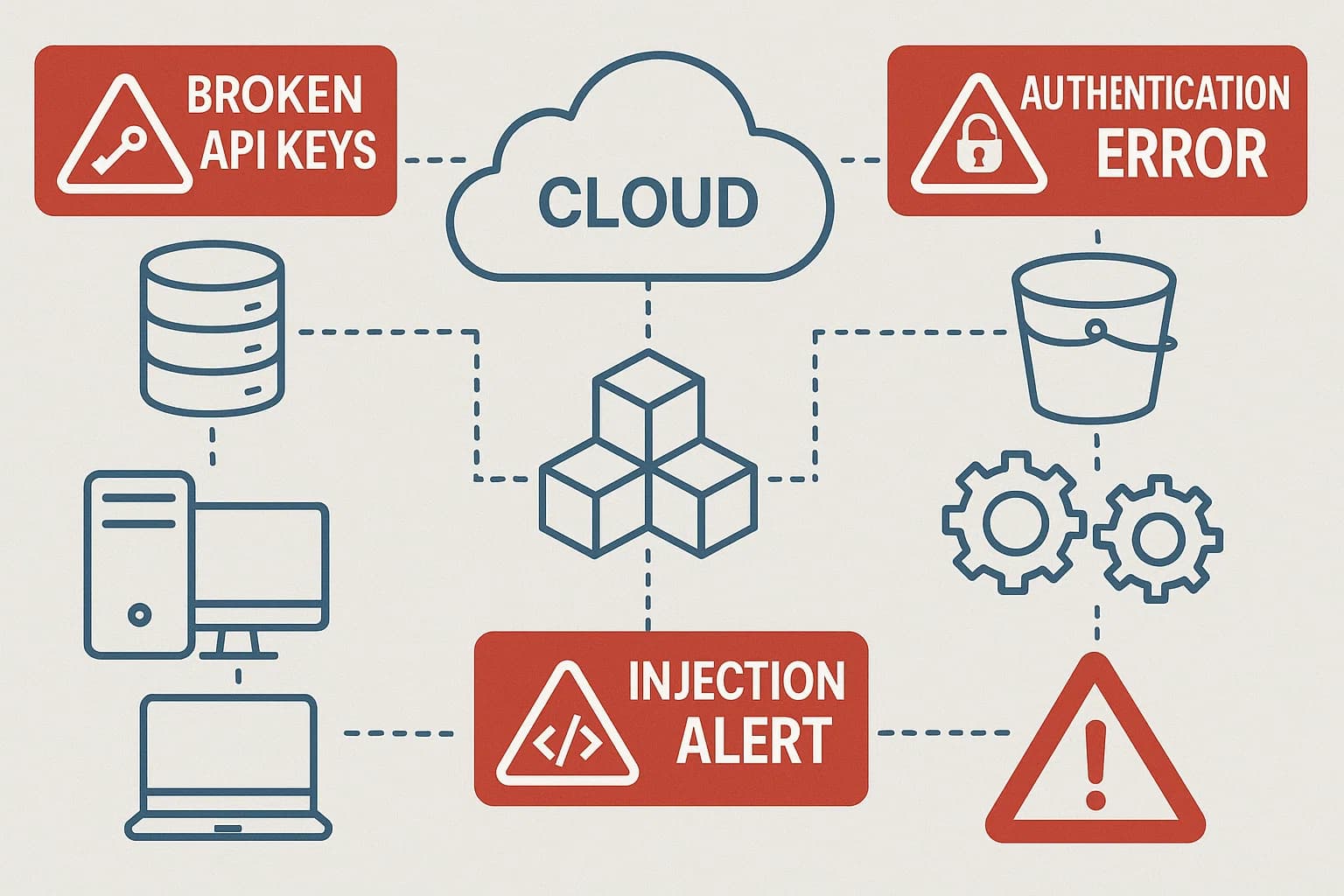 "Cloud and API environments marked with common vulnerabilities such as broken authentication and excessive data exposure."