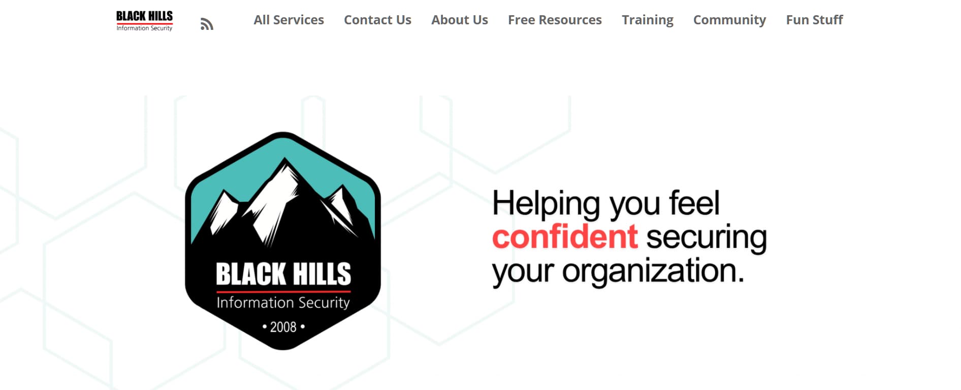 “Black Hills Information Security homepage with logo and text focused on building confidence through penetration testing and defensive security services.”