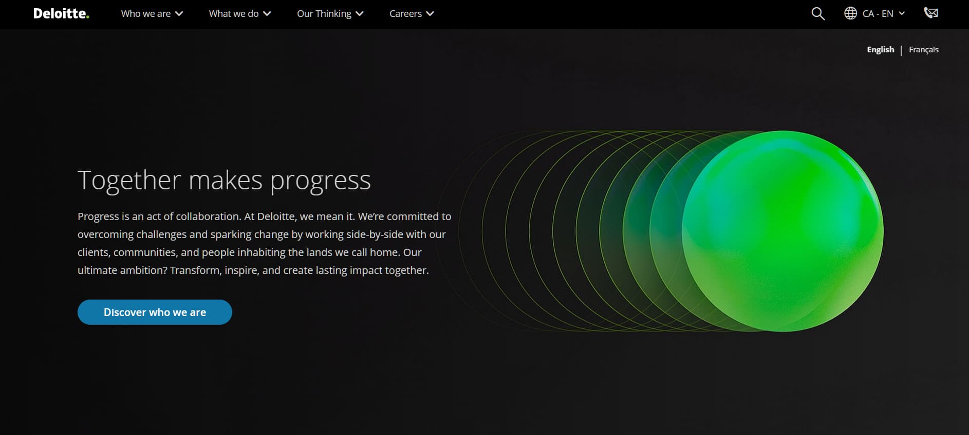 "Deloitte Canada website banner with ‘Together makes progress’ message, emphasizing consulting, cybersecurity, and penetration testing expertise to support Canadian enterprises with compliance, resilience, and digital innovation."