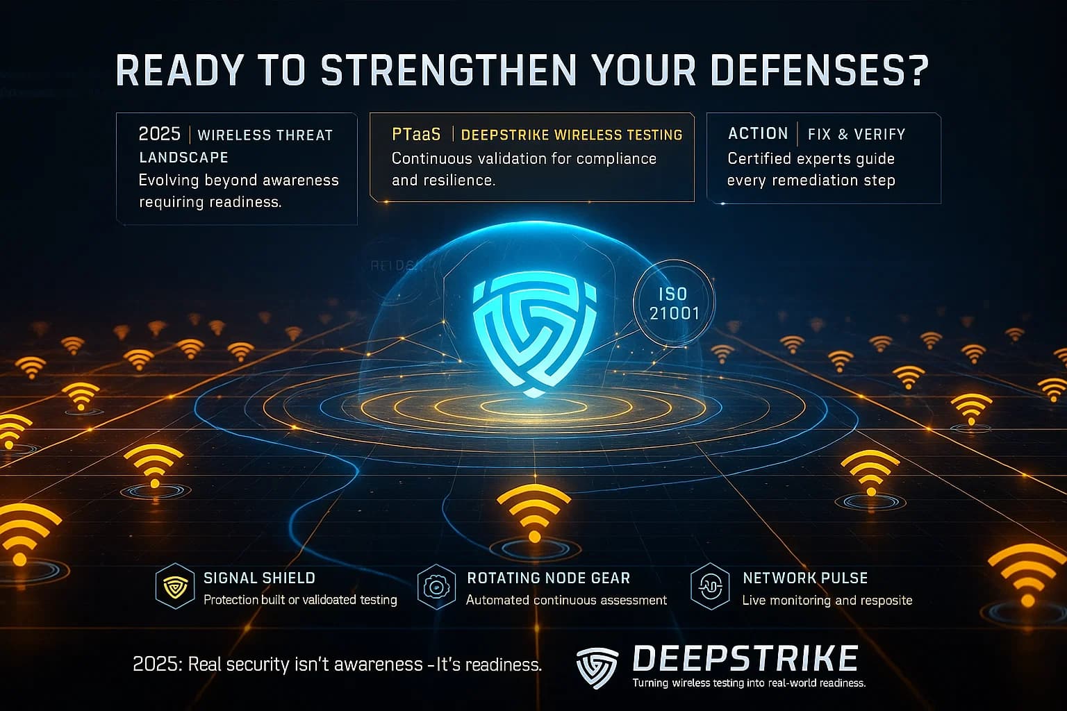 “This cinematic visualization shows DeepStrike transforming wireless vulnerability testing into real-world readiness — where data, compliance, and protection align to defend against the evolving threats of 2025.”